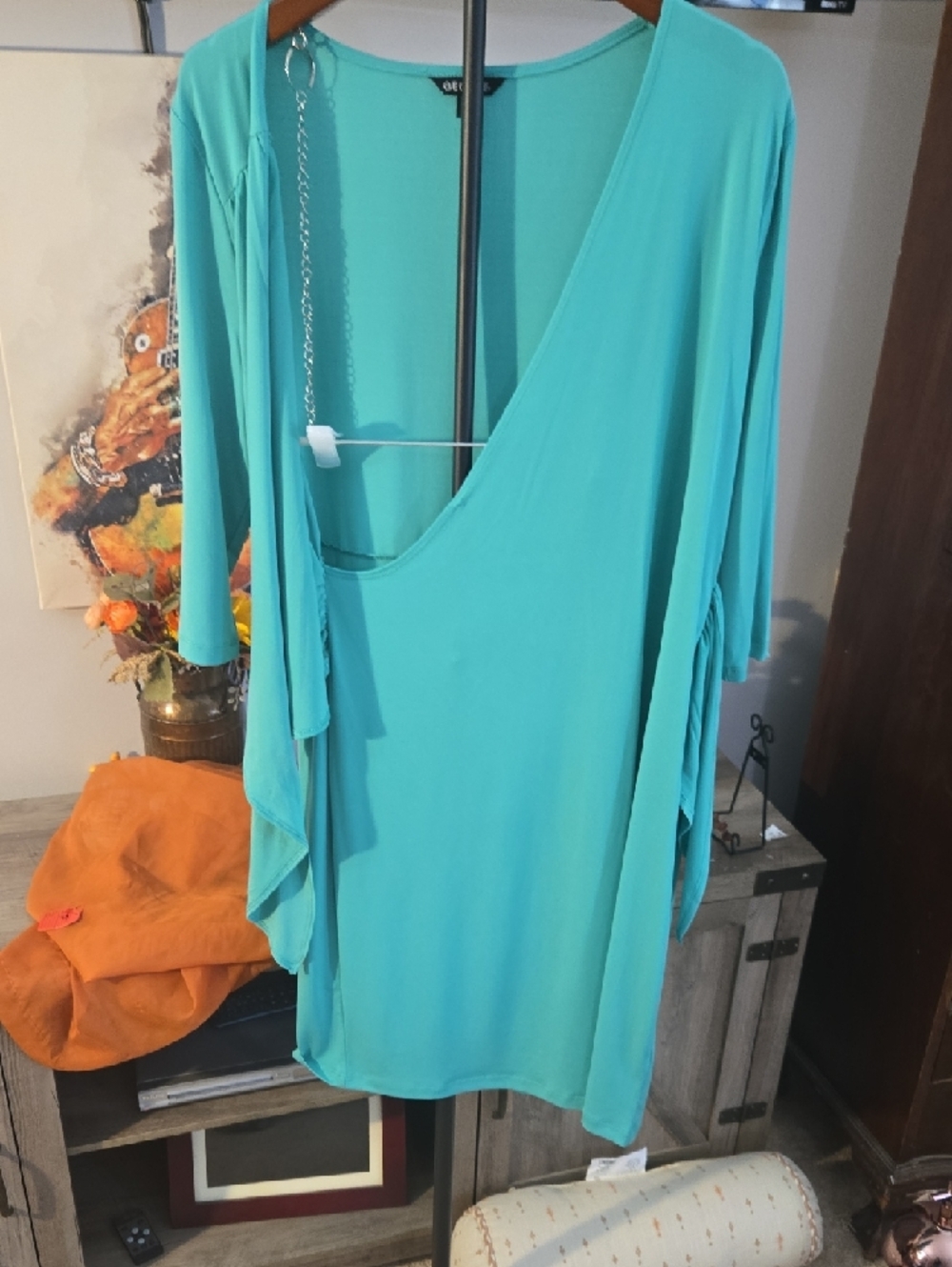 George Turquoise Faux-Wrap Midi Dress with Side Tie - Picture 5 of 5